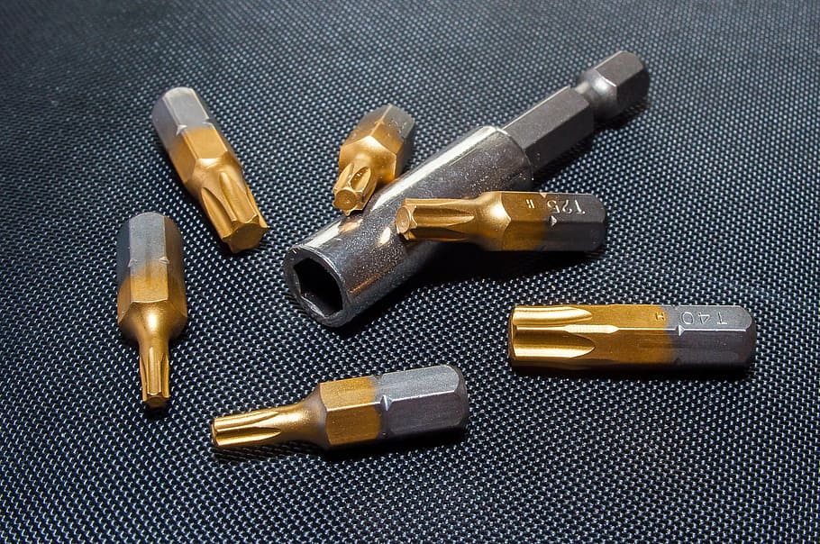 silver and brass metal handheld tool, torx, bits, iron, screwdriver HD wallpaper