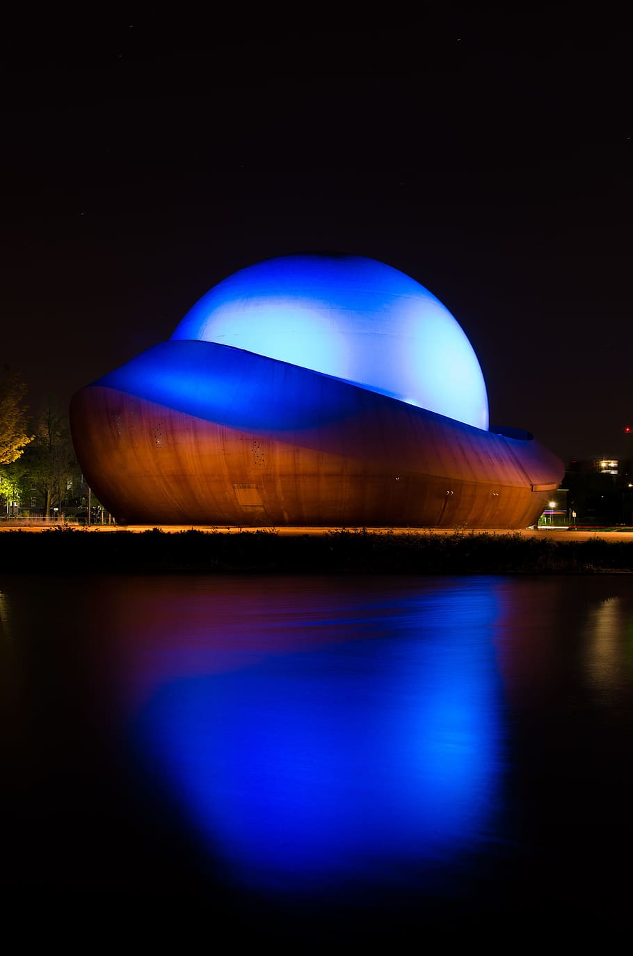 Theater, Night, Groningen, Reflection, architecture, infoversum HD wallpaper