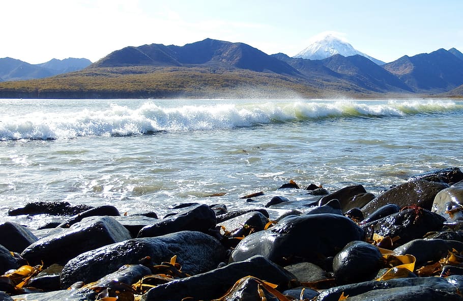 ocean, beach, coast, cape, mountains, rocks, seascape, surf HD wallpaper