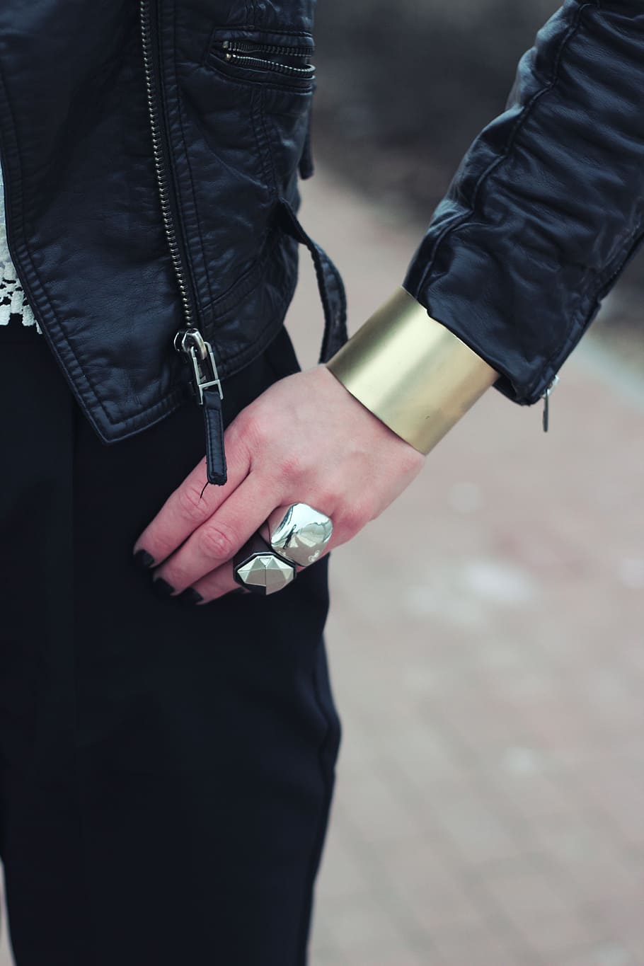 person in black leather jacket, wide, bangle, bracelet, cuff HD wallpaper