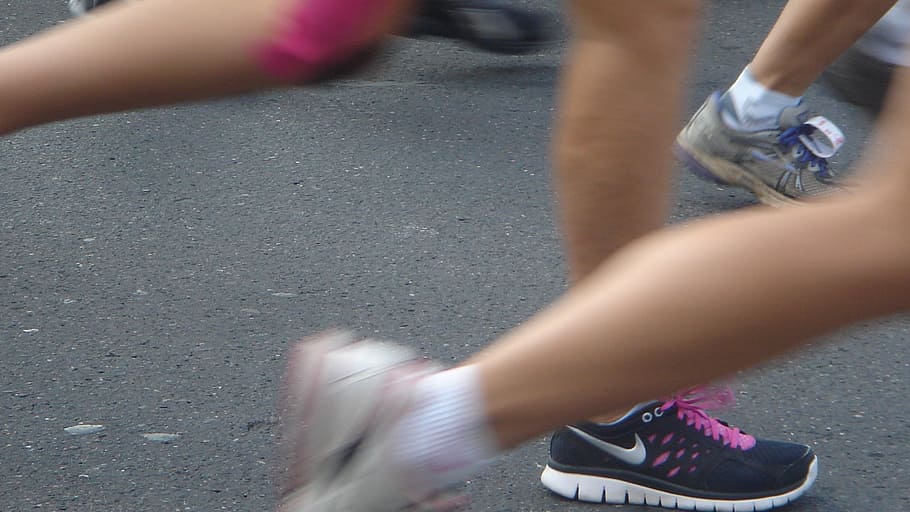 people running on asphalt road, foot, health, one, motion, blurred motion HD wallpaper
