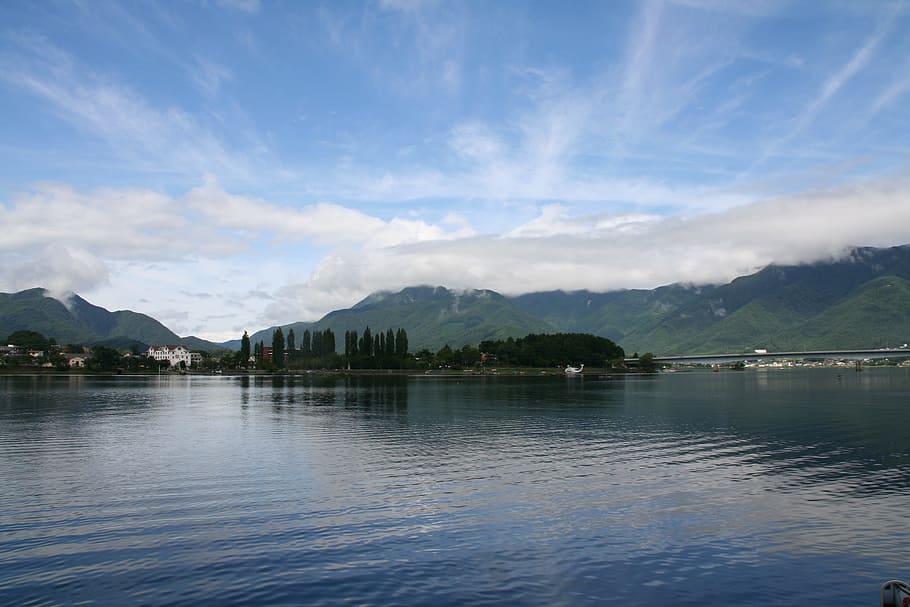 japan, beautiful lake, clouds, water, mountain, sky, cloud - sky HD wallpaper