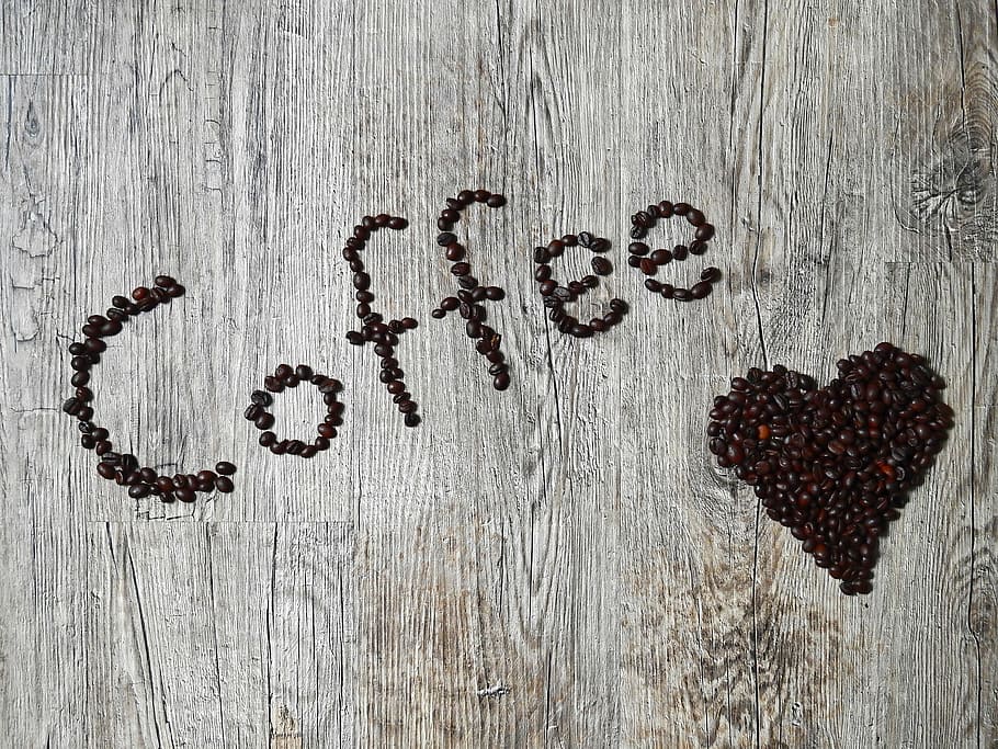 Coffee beans on gray wooden frame, caffeine, roasted, roasting HD wallpaper
