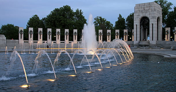 sunset, memorial, wwii, lighting, landmark, monument, washington HD wallpaper