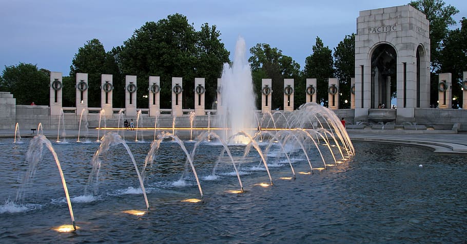 sunset, memorial, wwii, lighting, landmark, monument, washington HD wallpaper