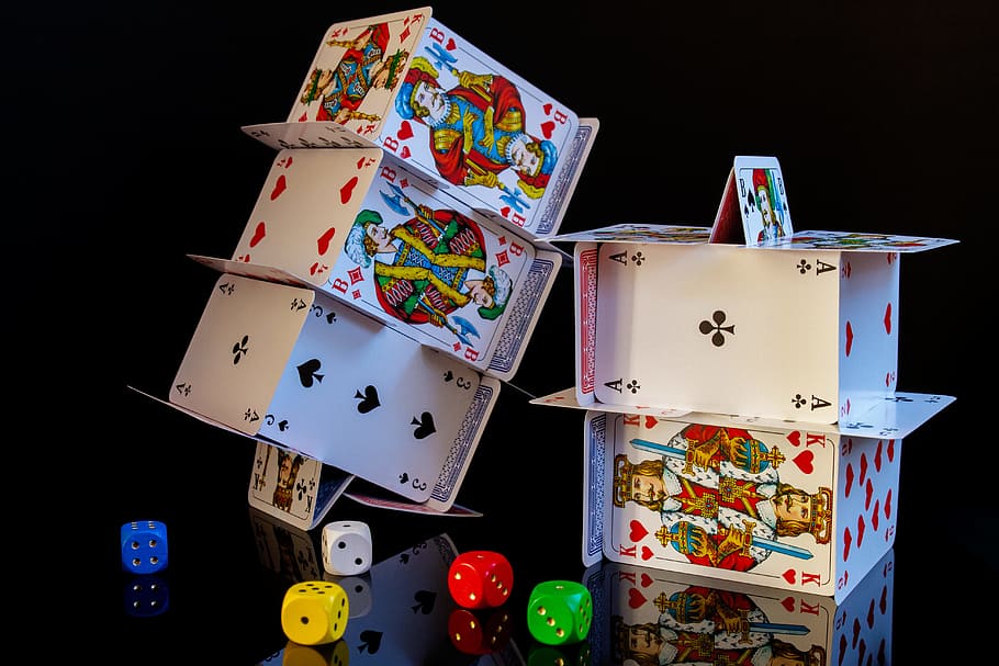 playing cards and dice, poker, pleasure, luck, gambling, casino, HD wallpaper