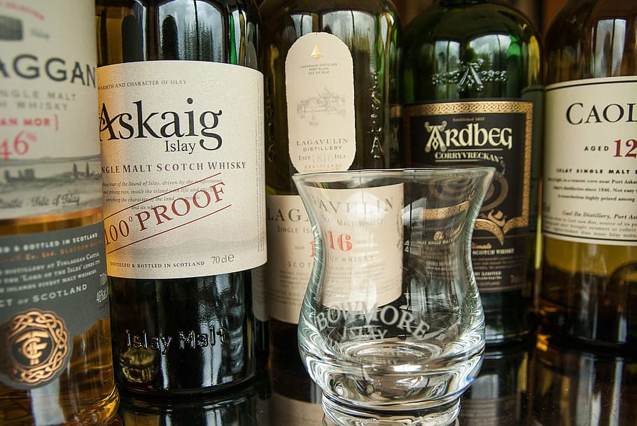 several several spicy bottles, scotland, islay, whisky, distillery