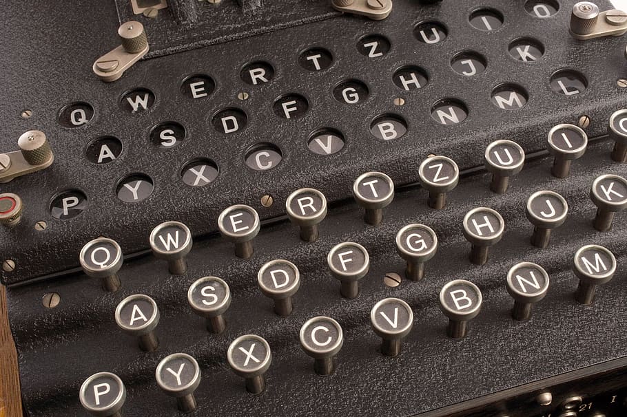 black typewriter, rotor cipher machine, enigma, electro-mechanical HD wallpaper
