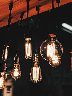 lighted Edison bulbs, black pendant lamps, light bulb, lightbulb HD wallpaper