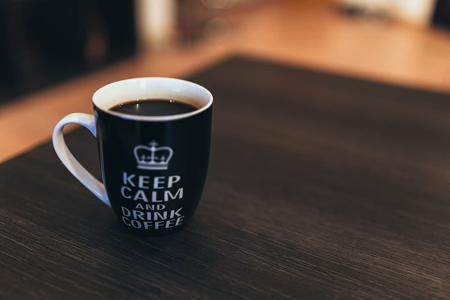 caffeine, coffee, drink, keep calm, macro, mug, relax, table HD wallpaper