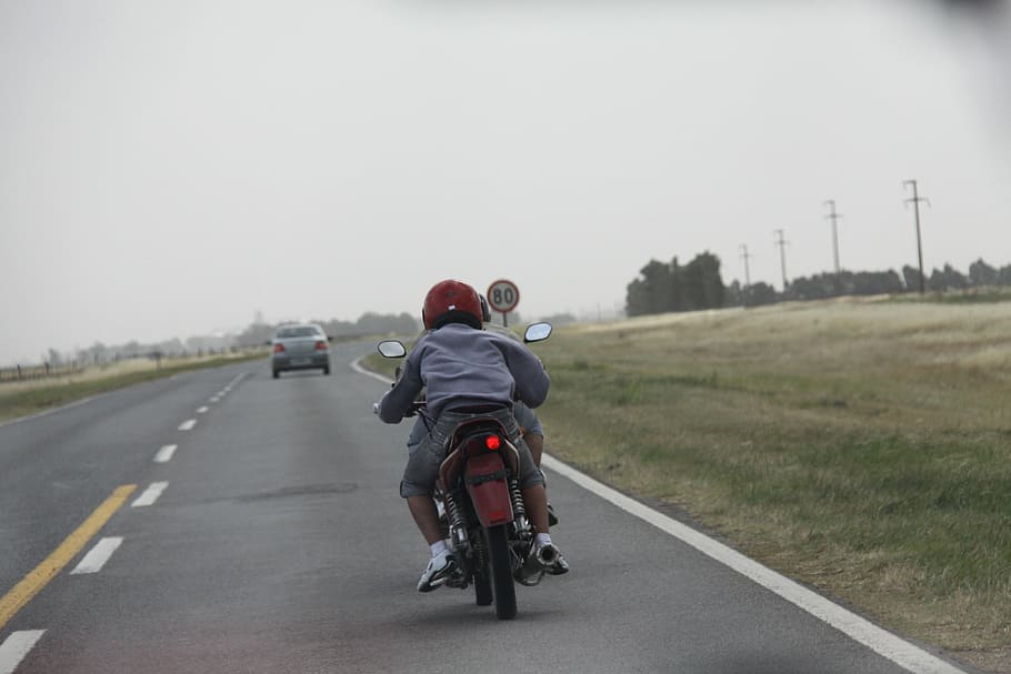 Motor, Machine, Road, rain, riding, rear view, transportation HD wallpaper
