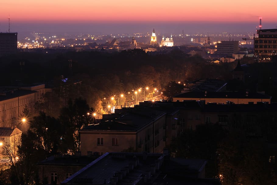 Lublin, Panorama, City, City, East, Lubelskie, poland, illuminated, HD wallpaper
