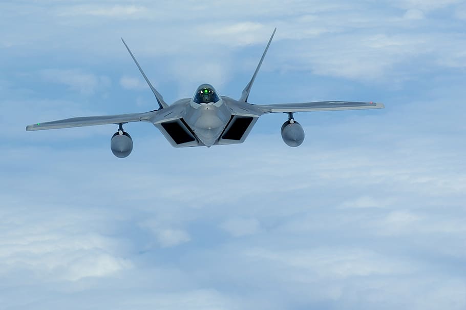 gray fighter jet, military raptor, f-22, airplane, flying, flight, HD wallpaper