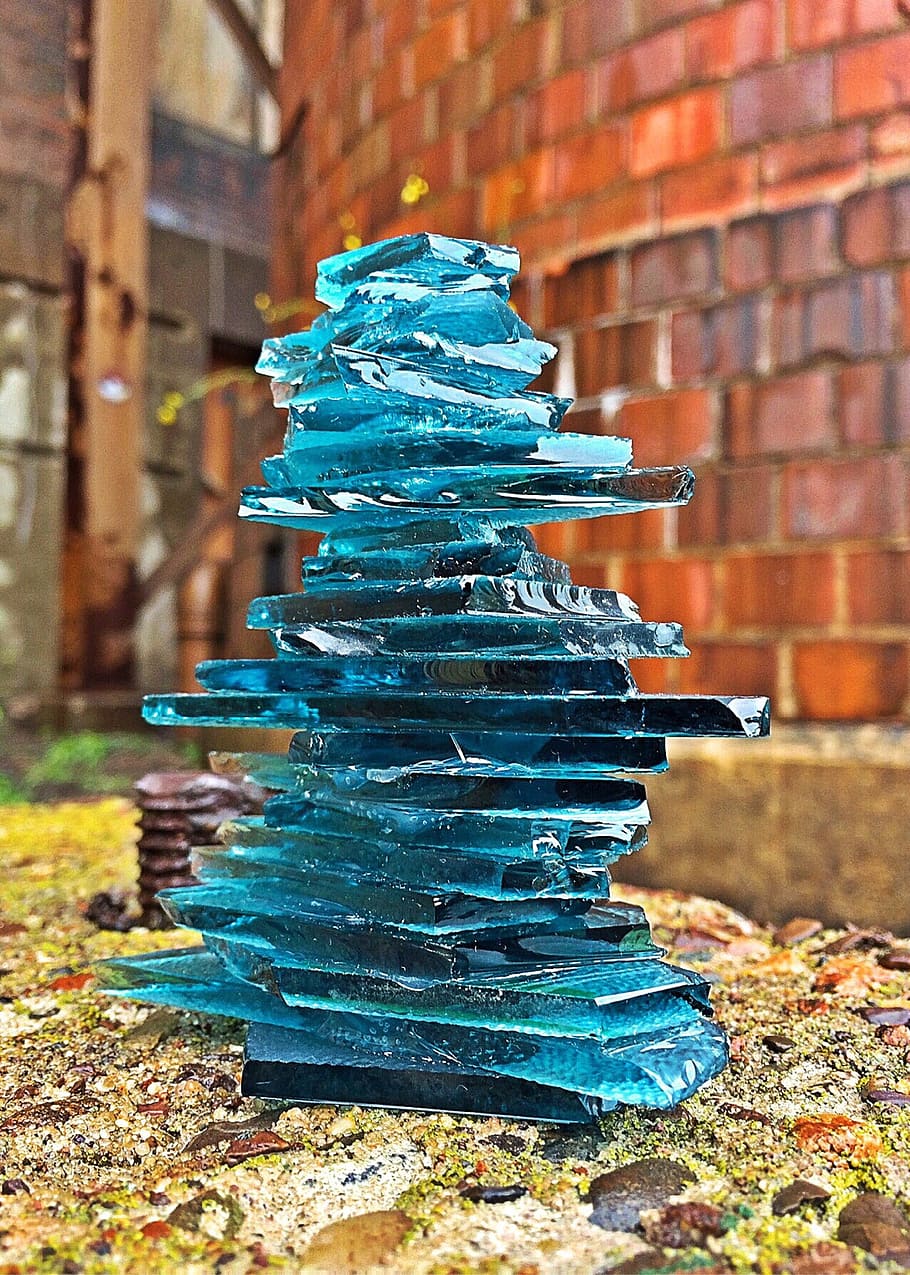 Glass, Broken, Shards, Stacked, Balance, brick wall, heap, no people HD wallpaper