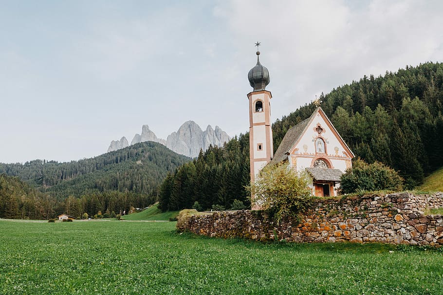 religious house, white and pink church near trees, building, architecture HD wallpaper