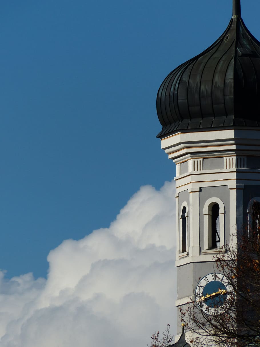 Steeple, Ulm, Holy Trinity Church, Spire, onion dome, sky, clouds, HD wallpaper