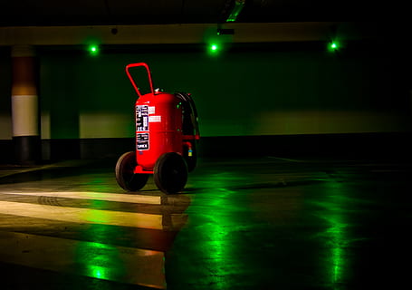 red air compressor in parking lot, Graphics, Fire Extinguisher HD wallpaper