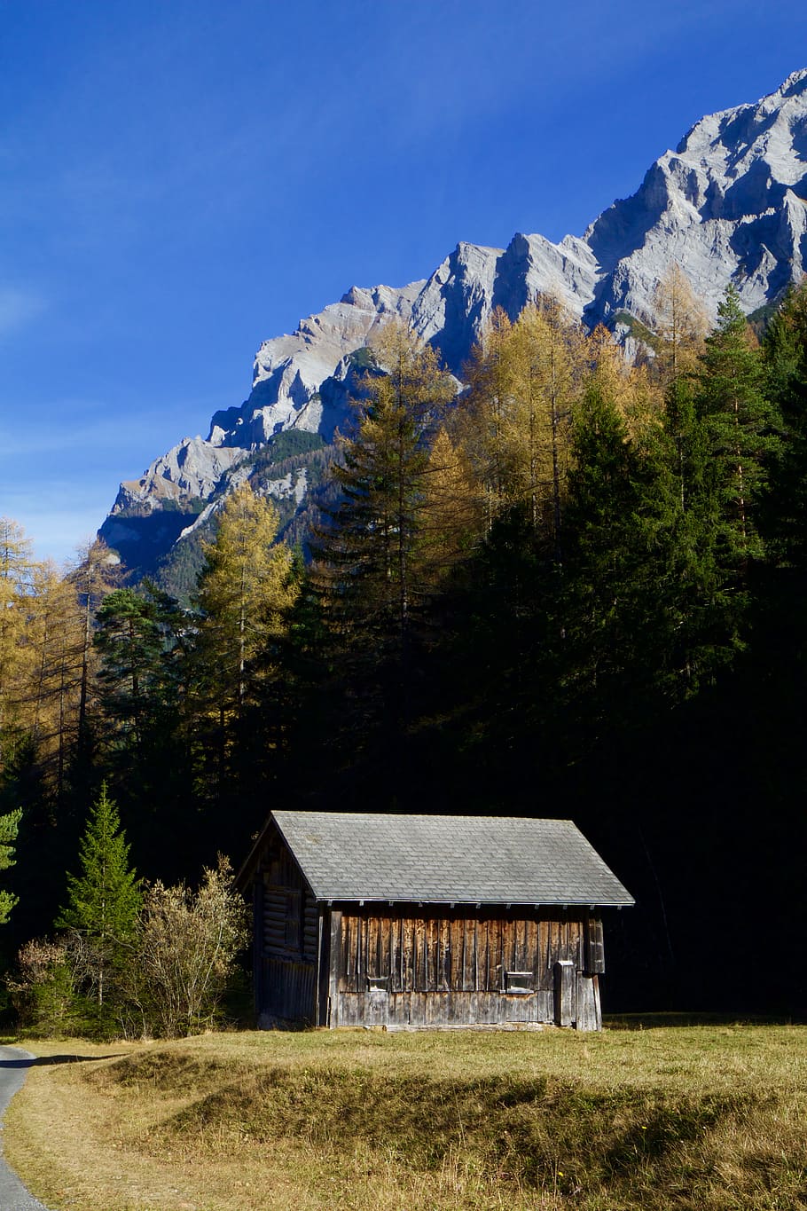 mountains, alpine, autumn, plant, tree, architecture, built structure HD wallpaper
