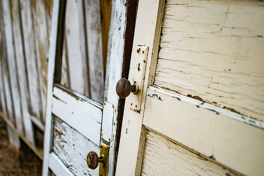 broken doors, doorknobs, outdoors, wooden, wood - material HD wallpaper