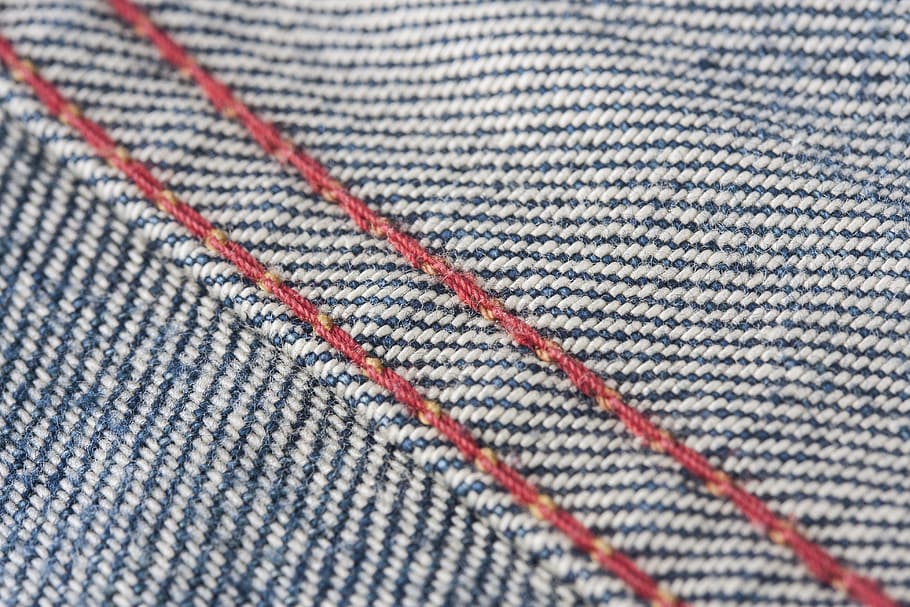 jeans, fabric, red, denim, horizontal, textile, macro, blue HD wallpaper