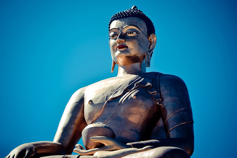 silver Gautama Buddha statue, bhutan, travel, journey, adventure