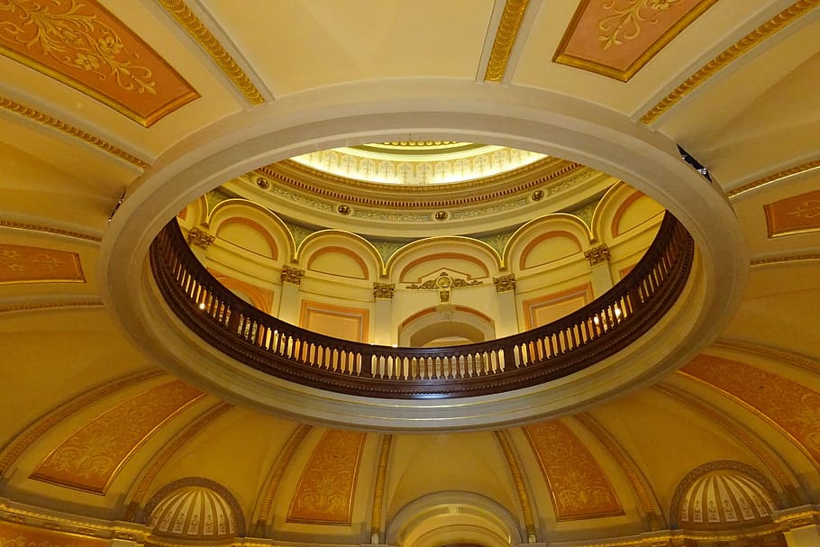 worm's eye view of concrete dome, interior, ornate, capitol HD wallpaper