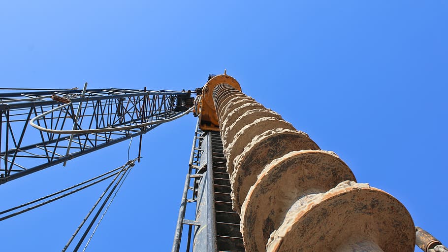 sky, tower, piling machine, blue, industry, clear sky, nature HD wallpaper