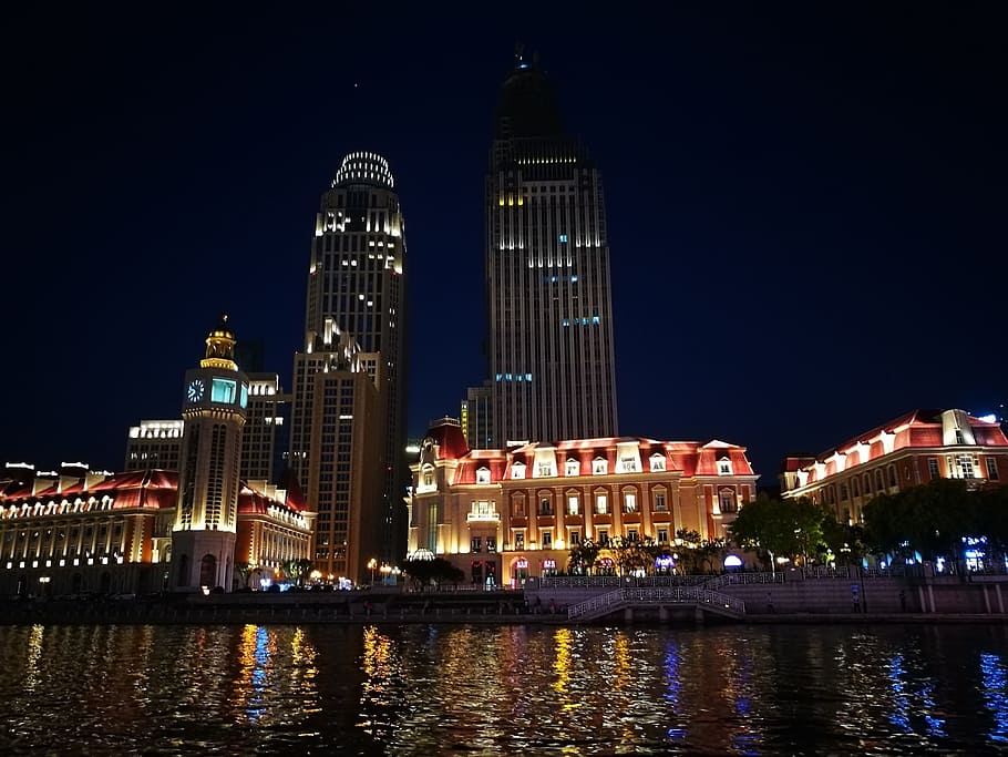 Tianjin, Night View, Pier, illuminated, travel destinations HD wallpaper