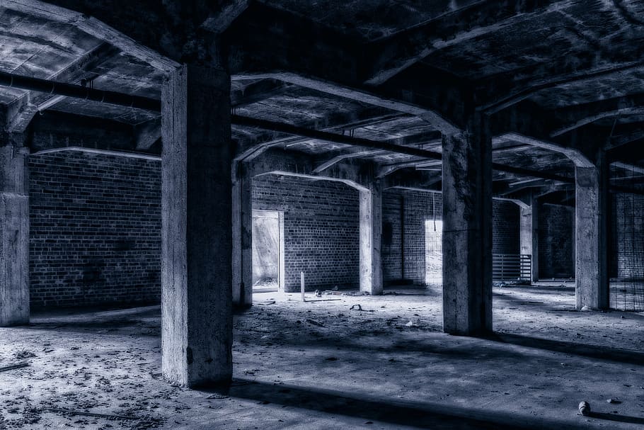grayscale architectural photography, keller, underground, lost places HD wallpaper