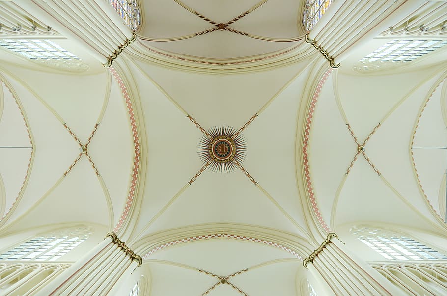 white painted ceiling, low-angle photo of square beige and yellow ceiling HD wallpaper