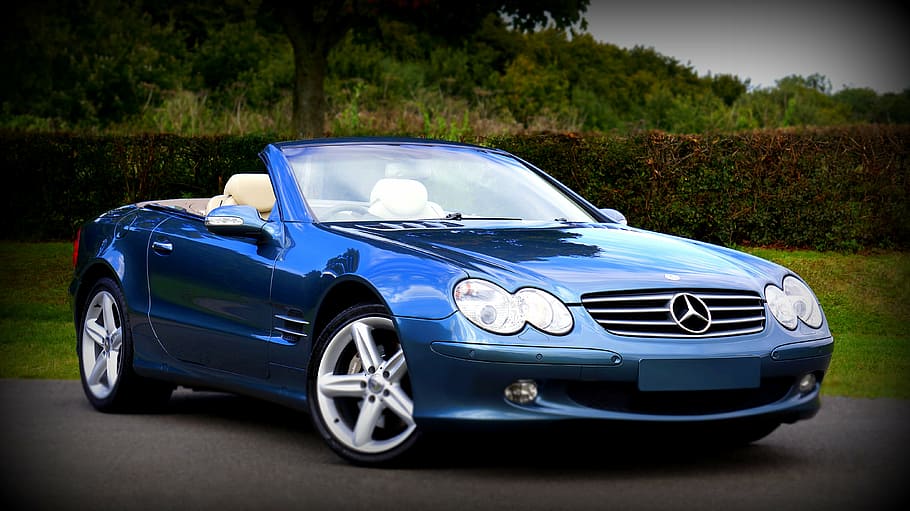 blue Mercedes-Benz convertible coupe, car, class, classic car HD wallpaper