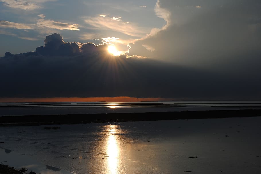 sunset, evening sky, coast, nature, sea, beach, scenics, dusk HD wallpaper