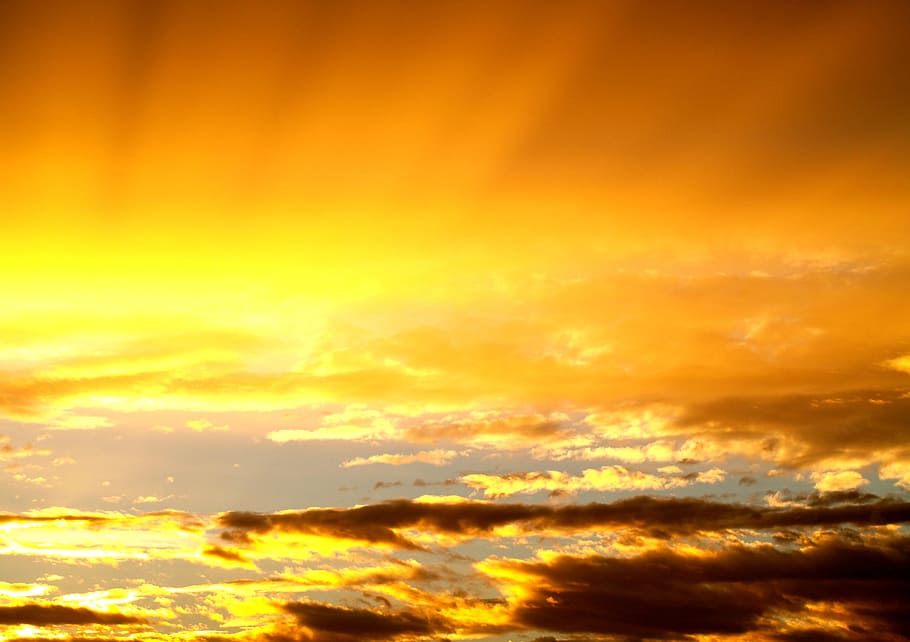 Sunset, Clouds, Sunbeam, sky, orange color, yellow, dramatic sky HD wallpaper