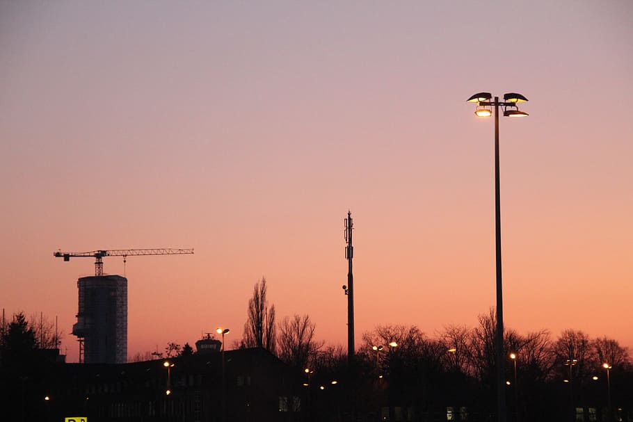 Night, Sky, Berlin, Pink, Evening, evening sky, light, building HD wallpaper