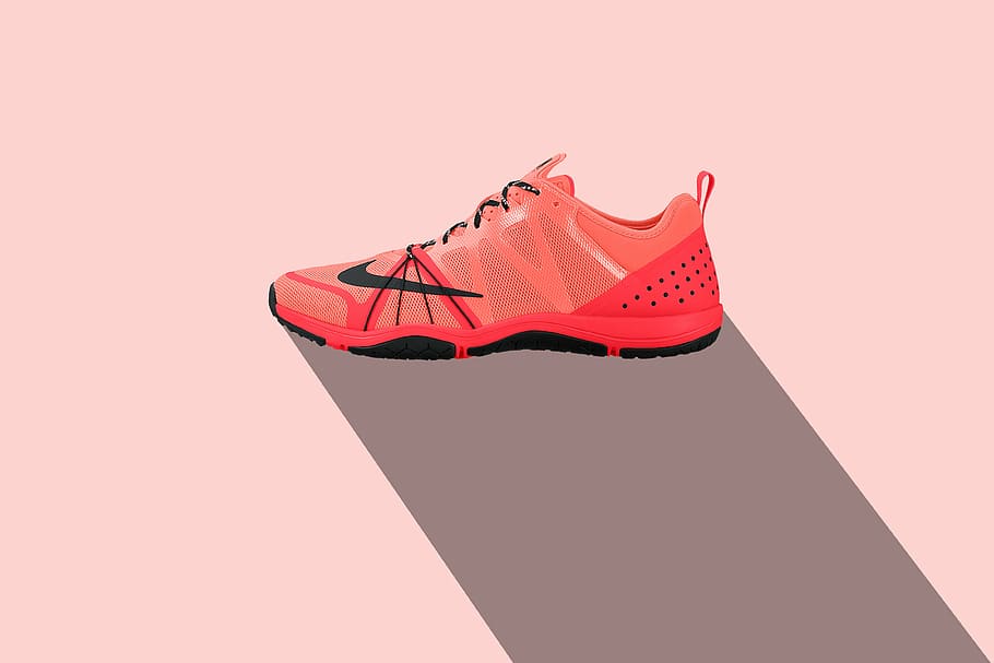 unpaired men's red Nike running shoe, sport, training, sneaker