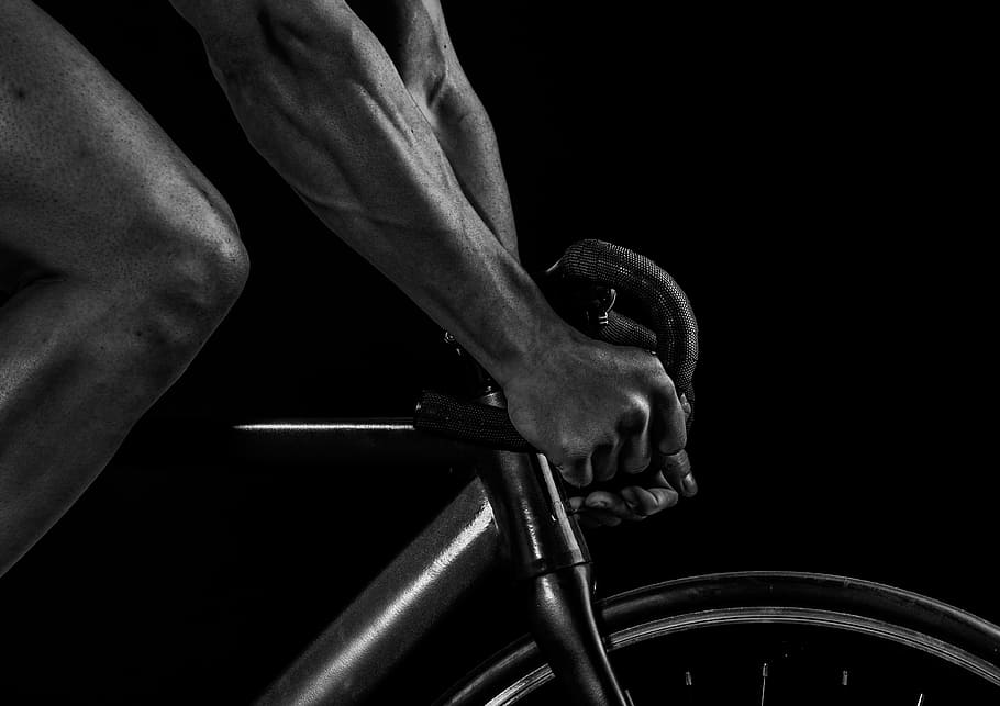 grayscale photography of man riding bicycle, grayscale photo of man riding road bike, HD wallpaper