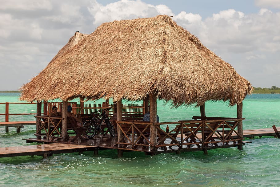 bacalar, laguna, palapa, nature, mexico, water, landscape, sea, HD wallpaper