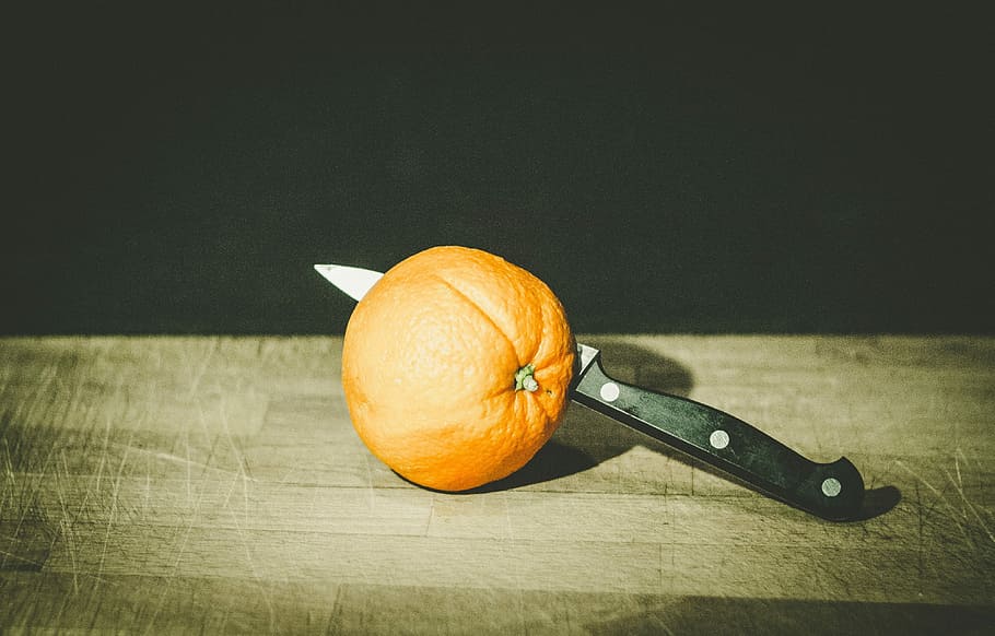 black kitchen knife beside orange, pumpkin, food, vegetable, autumn HD wallpaper