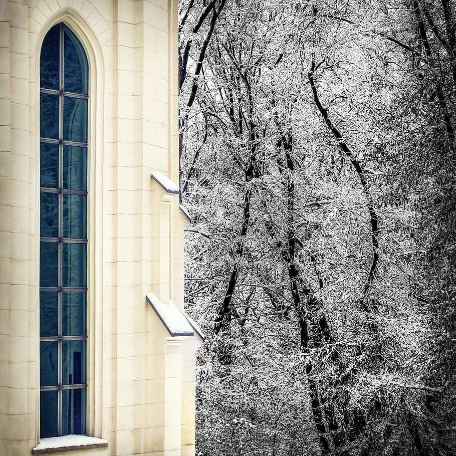 window, winter, church, chapel, snow, ice, cold, wintry, snowy HD wallpaper