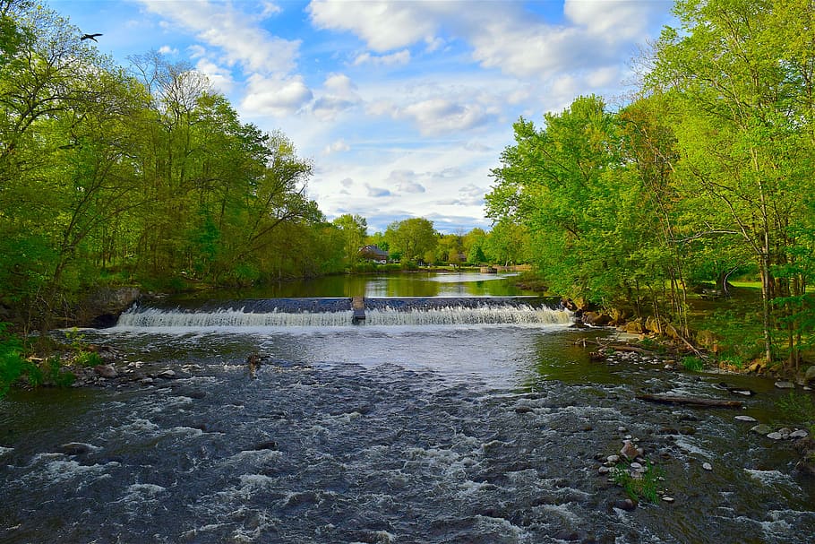 River, Water, Sky, Spring, Color, Green, nature, landscape HD wallpaper