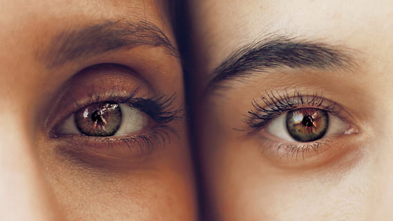 close-up photography of two person showing eyes, eyelashes HD wallpaper