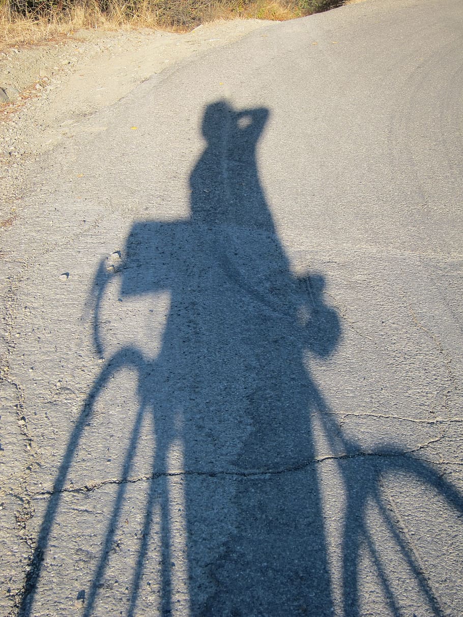bicycle, shadow, projection, focus on shadow, sunlight, high angle view HD wallpaper