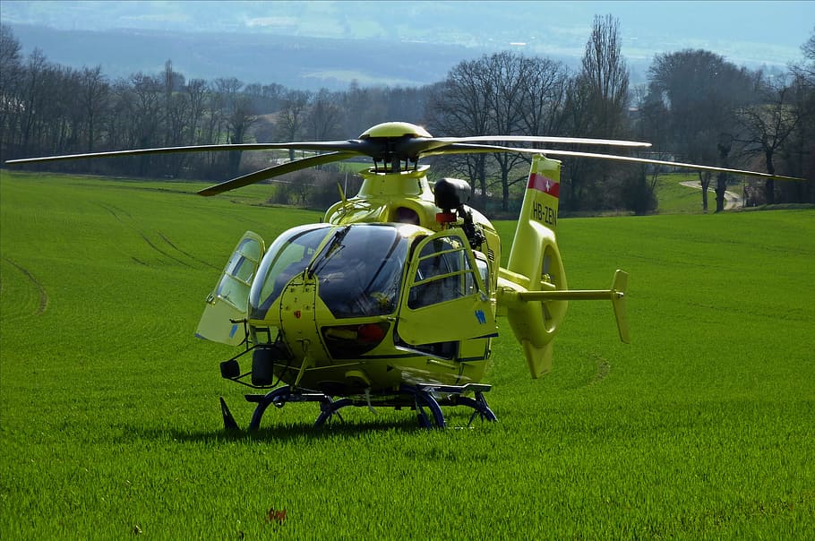 HD wallpaper: helicopter, field, grass, lawn, laid, yellow, green ...