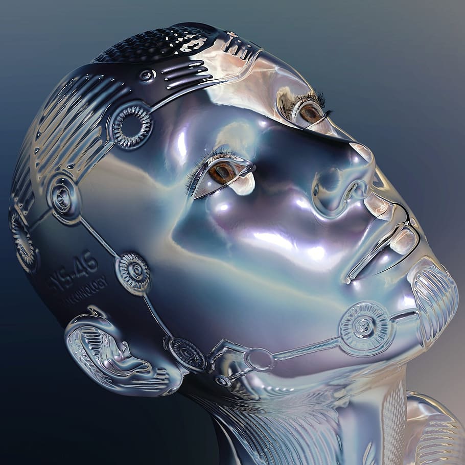 human head bust, robot, artificial, intelligence, machine, forward