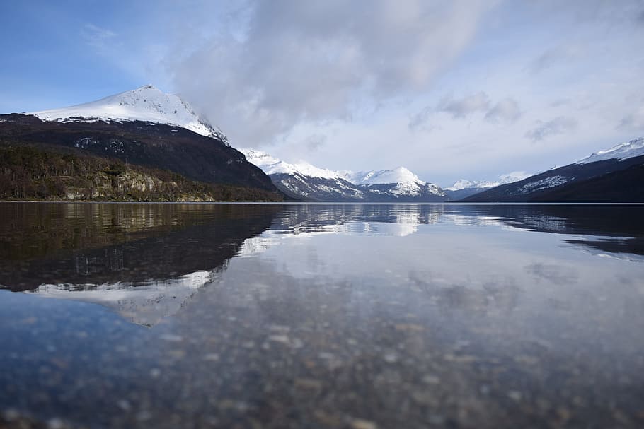 Lake, Mountains, Glacier, Snowy, mountain landscape, reflection, HD wallpaper