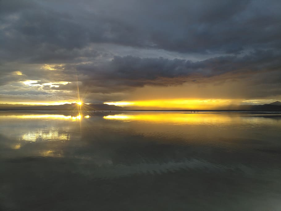 chaka, salt lake, sky mirror, sunset, water, reflection, scenics - nature, HD wallpaper