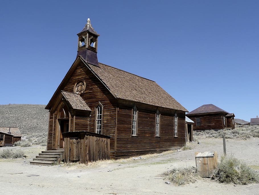 brown cathedral under blue sky during daytime, bodie, ghost town