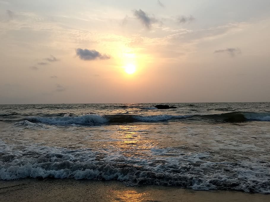 beach, sunset, waves, water, sea, sky, beauty in nature, scenics - nature HD wallpaper