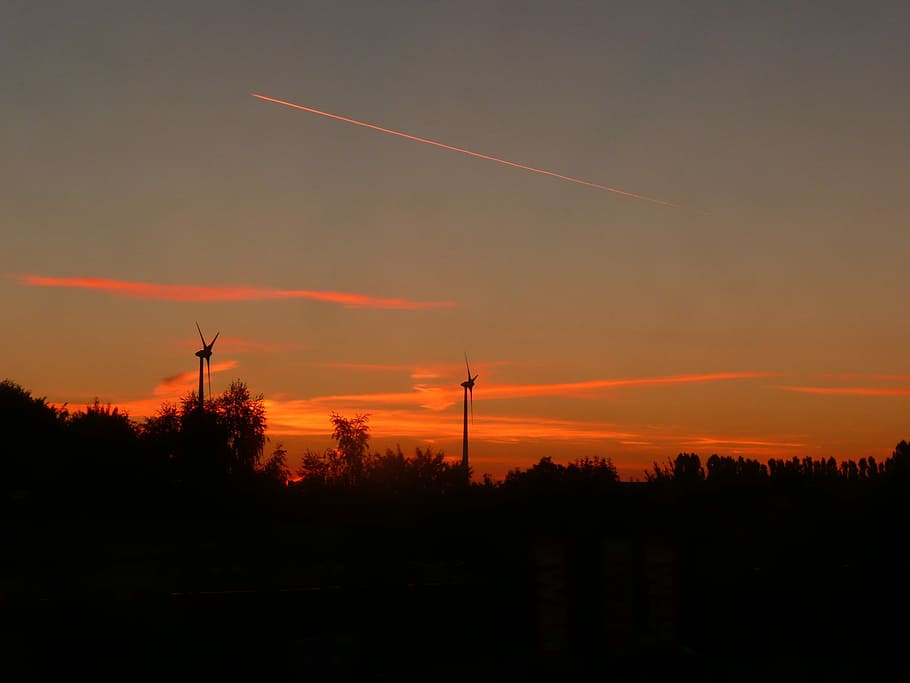 Sun, Emergence, Landscape, silhouette, sunset, nature, vapor trail HD wallpaper