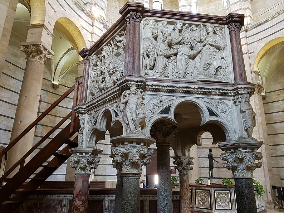 pisa, baptistery, marble pulpit, nicola pisano, church, sacral, HD wallpaper